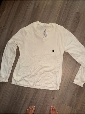 Hollister Ivory Waffle-Knit Henley Scoop Sweater